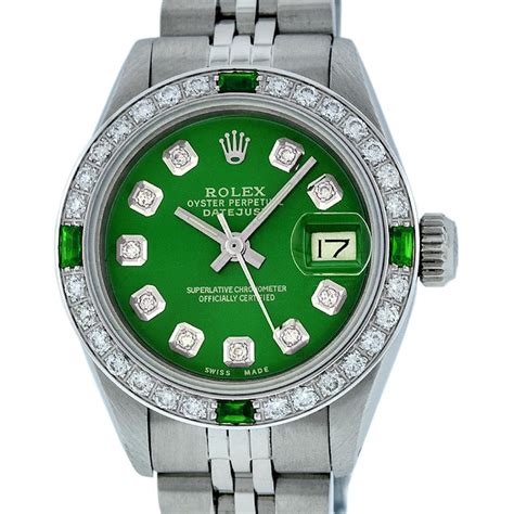 ladies rolex green face.